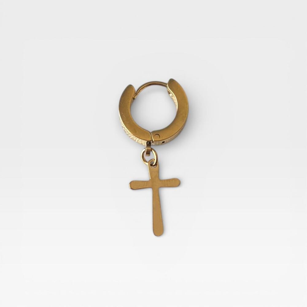 Gold Titanium Steel Cross Dangle Earring